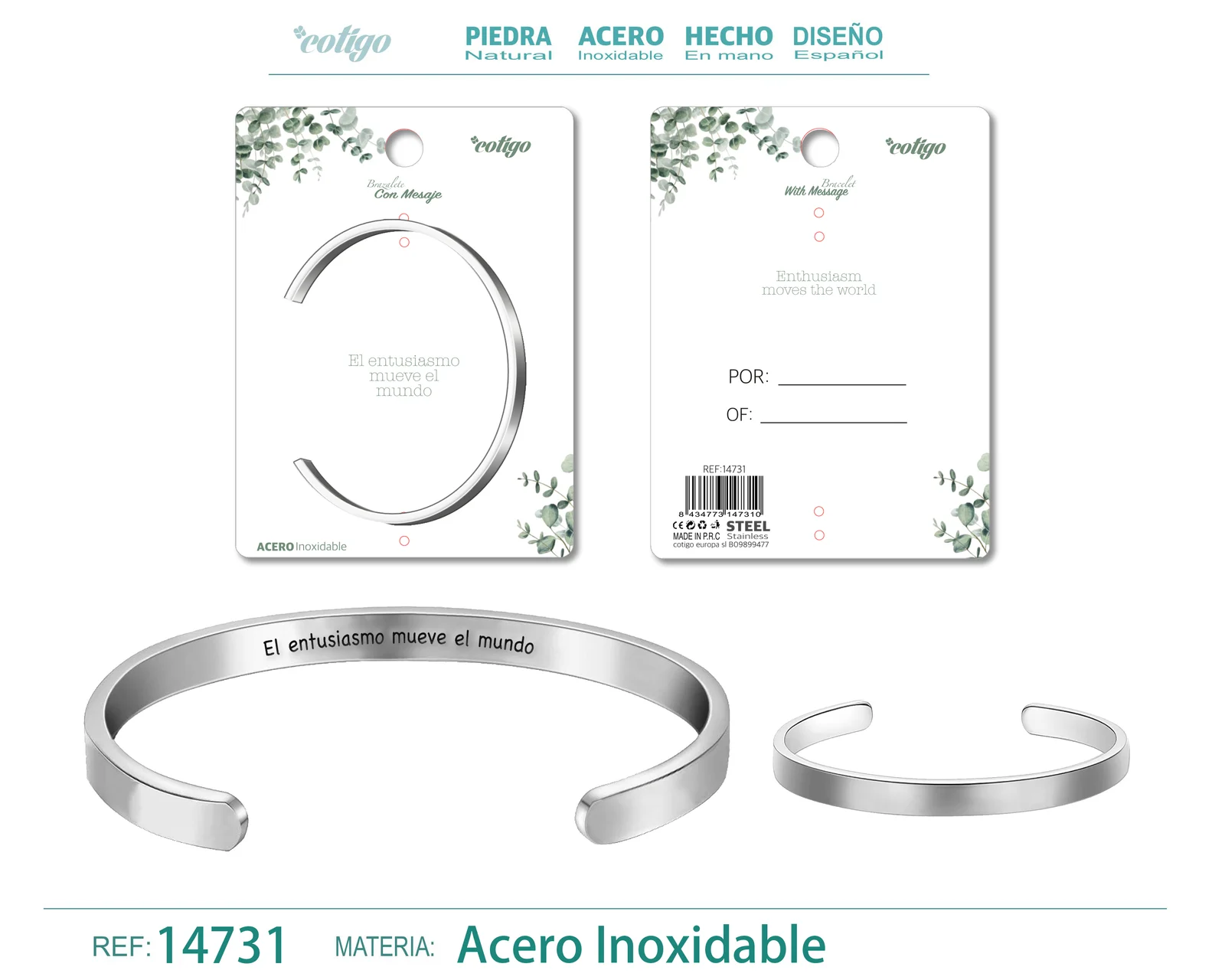 BRAZALETE ACERO CON MENSAJE ESPAÑOL