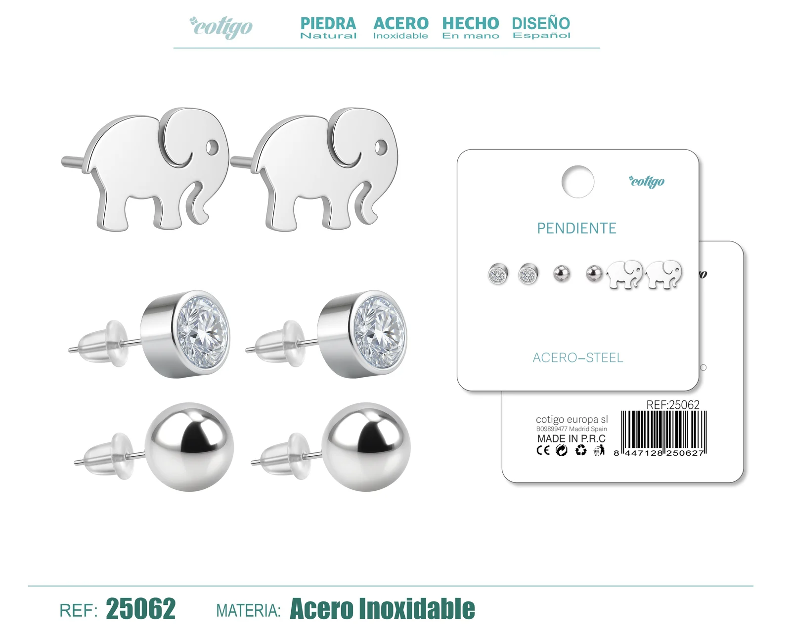 PENDIENTE ACERO INOXIDABLE 3 PARES