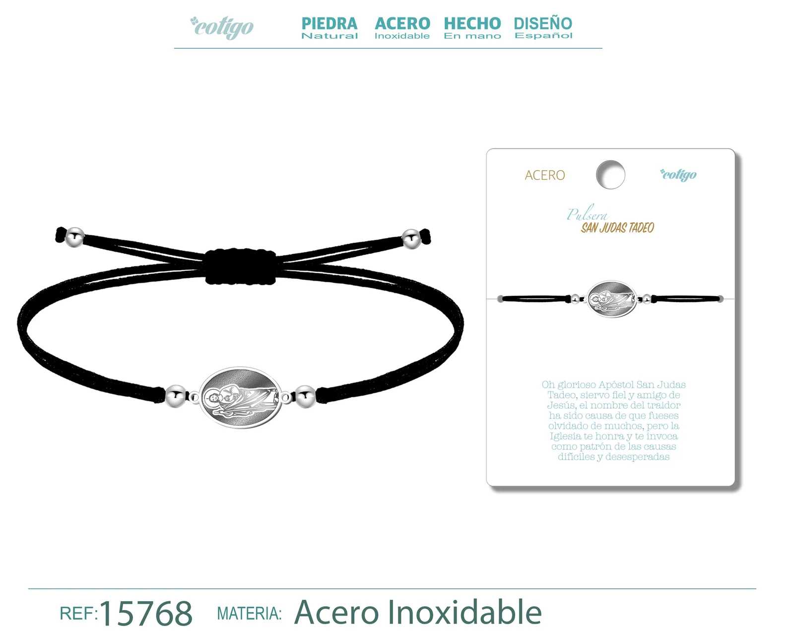 PULSERA HILO ENCERADO CON SAN JUDAS TADEO COLOR PLATEADO