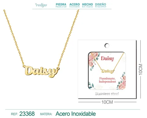 COLLAR NOMBRE INGLES DAISY ACERO CON SOBRE