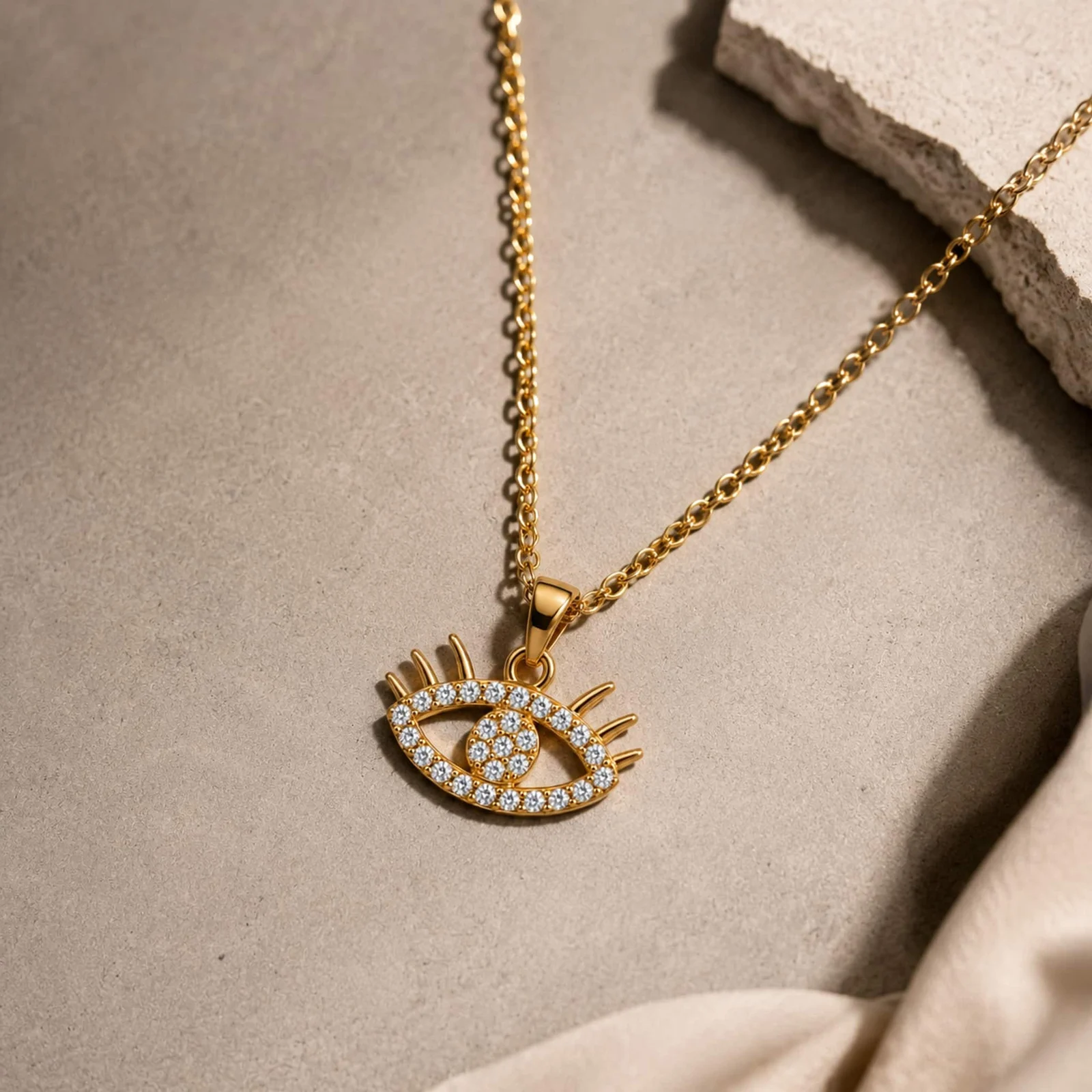 Colgangte Cobre con Circonita Colar Dorado y Cadena Acero