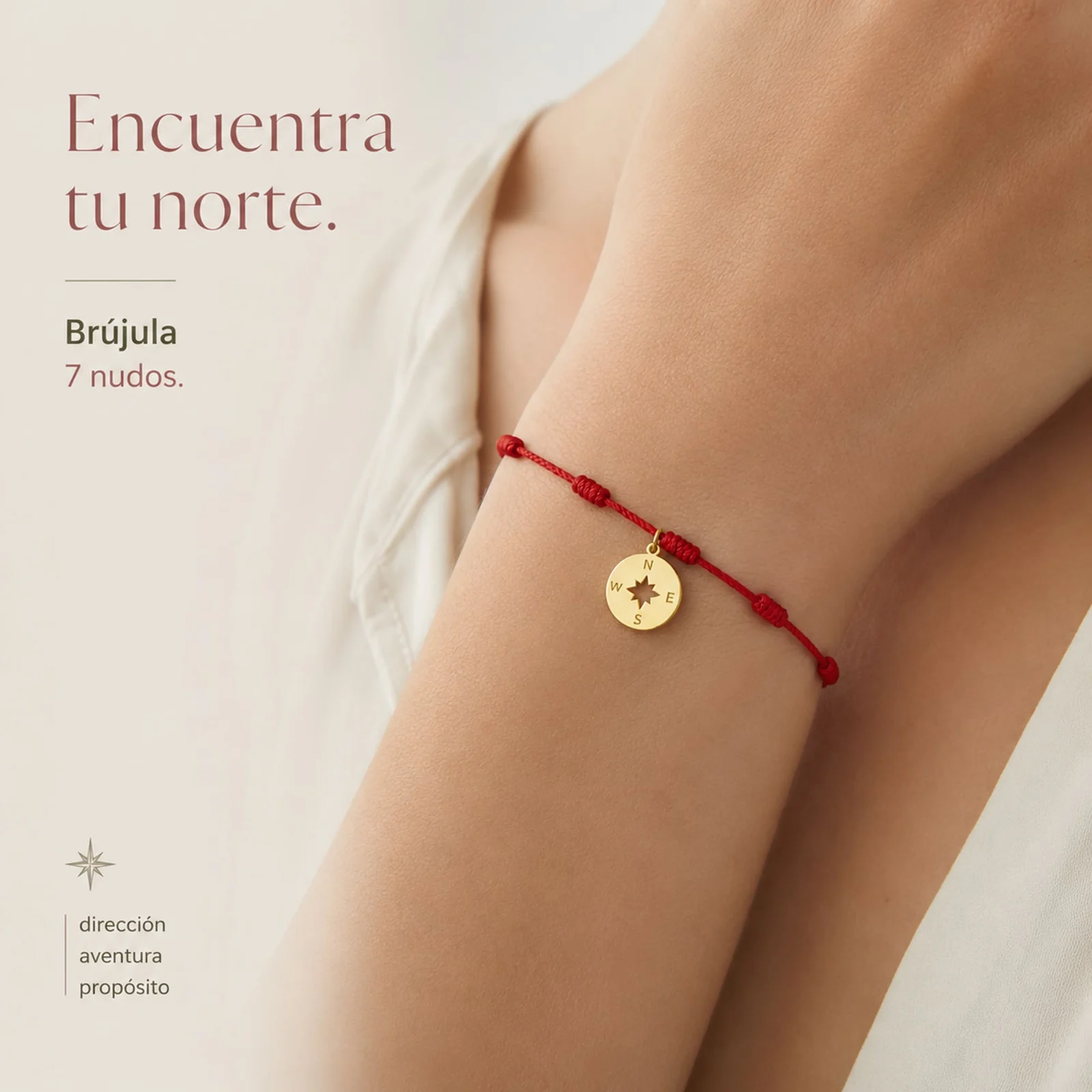 PULSERA 7 NUDOS CON BRÚJULA COLOR DORADO
