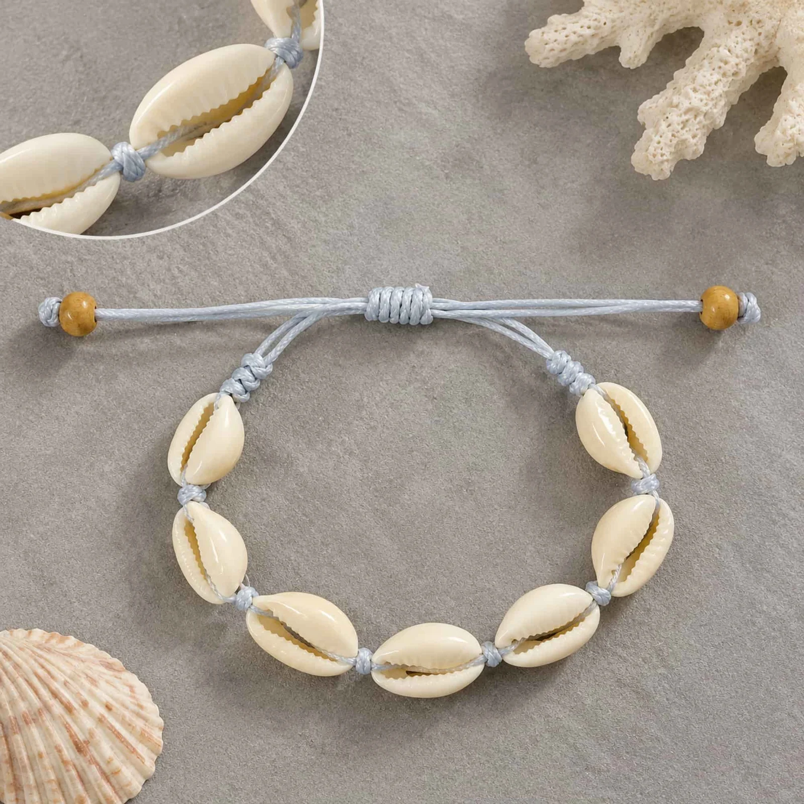 PULSERA HILO ENCERADO DE CONCHA