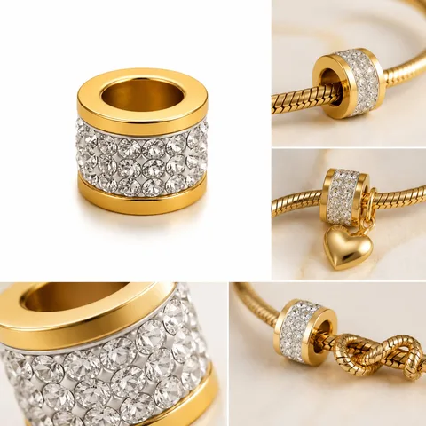 CHARM 6MM ACERO DORADO CON AGUJERO 3MM CON CIRCONITA PARA CADENA DE SERPIENTE
