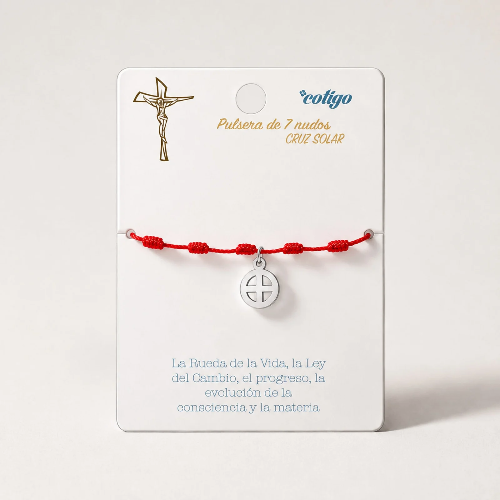 PULSERA 7 NUDOS CON CRUZ SOLAR COLOR PLATEADO