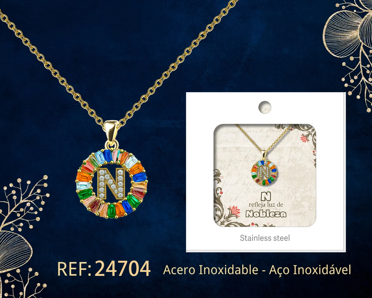 COLGANTE LETRA N CHAPADO ORO 14K CON CIRCONITA
