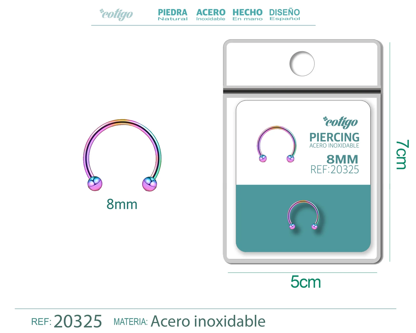 PIRERCING ACERO ANTIALERGICO COLOR MULTICOLOR