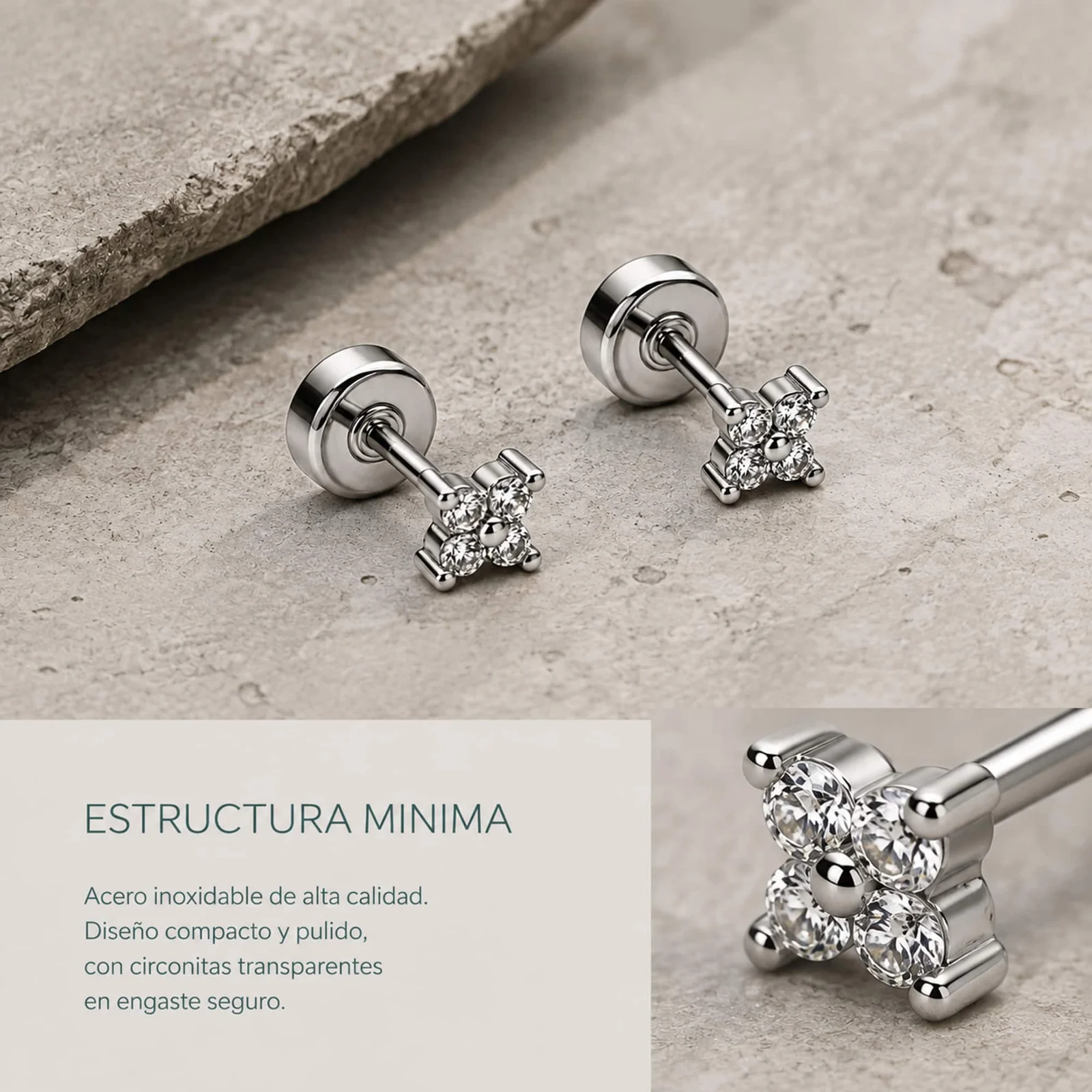 Pendiente-Piercing Bañado Oro 18K y con Circonita
