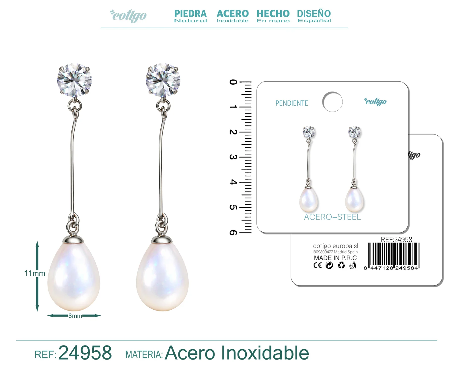 PENDIENTE DE PERLA CON ACCESORIO ACERO