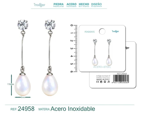 PENDIENTE DE PERLA CON ACCESORIO ACERO