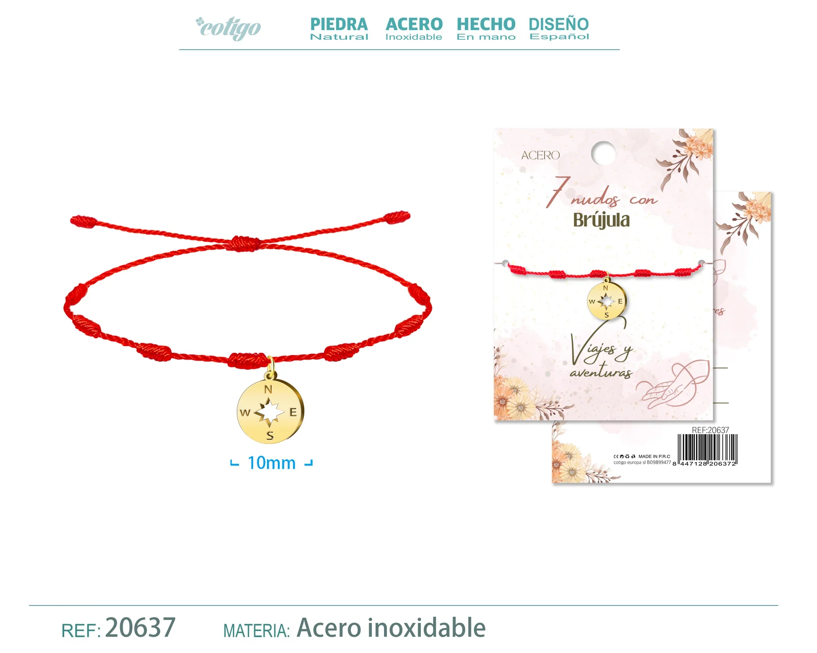 PULSERA 7 NUDOS CON BRUJULA COLOR DORADO