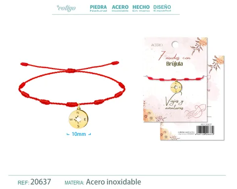 PULSERA 7 NUDOS CON BRUJULA COLOR DORADO