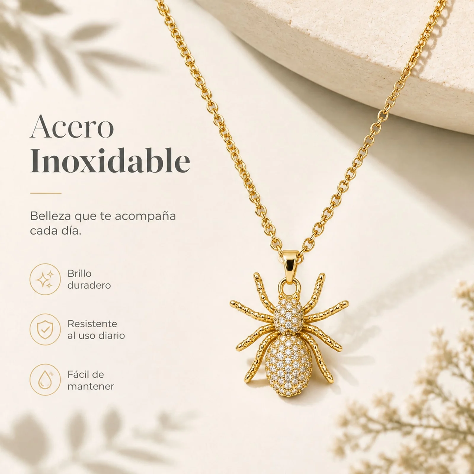 Colgangte Cobre con Circonita Colar Dorado y Cadena Acero