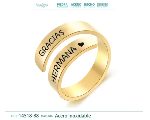 Anillo Acero con Mensaje Espa?ol Dorado
