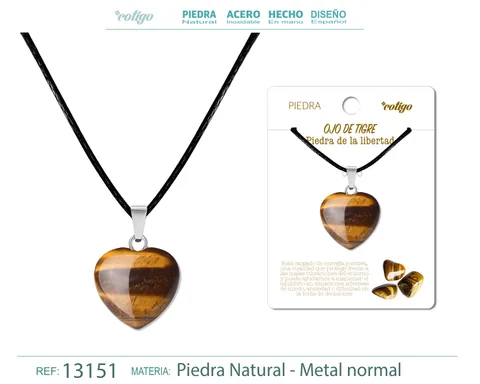 COLGANTE CORAZÓN DE PIEDRA OJO DE TIGRE