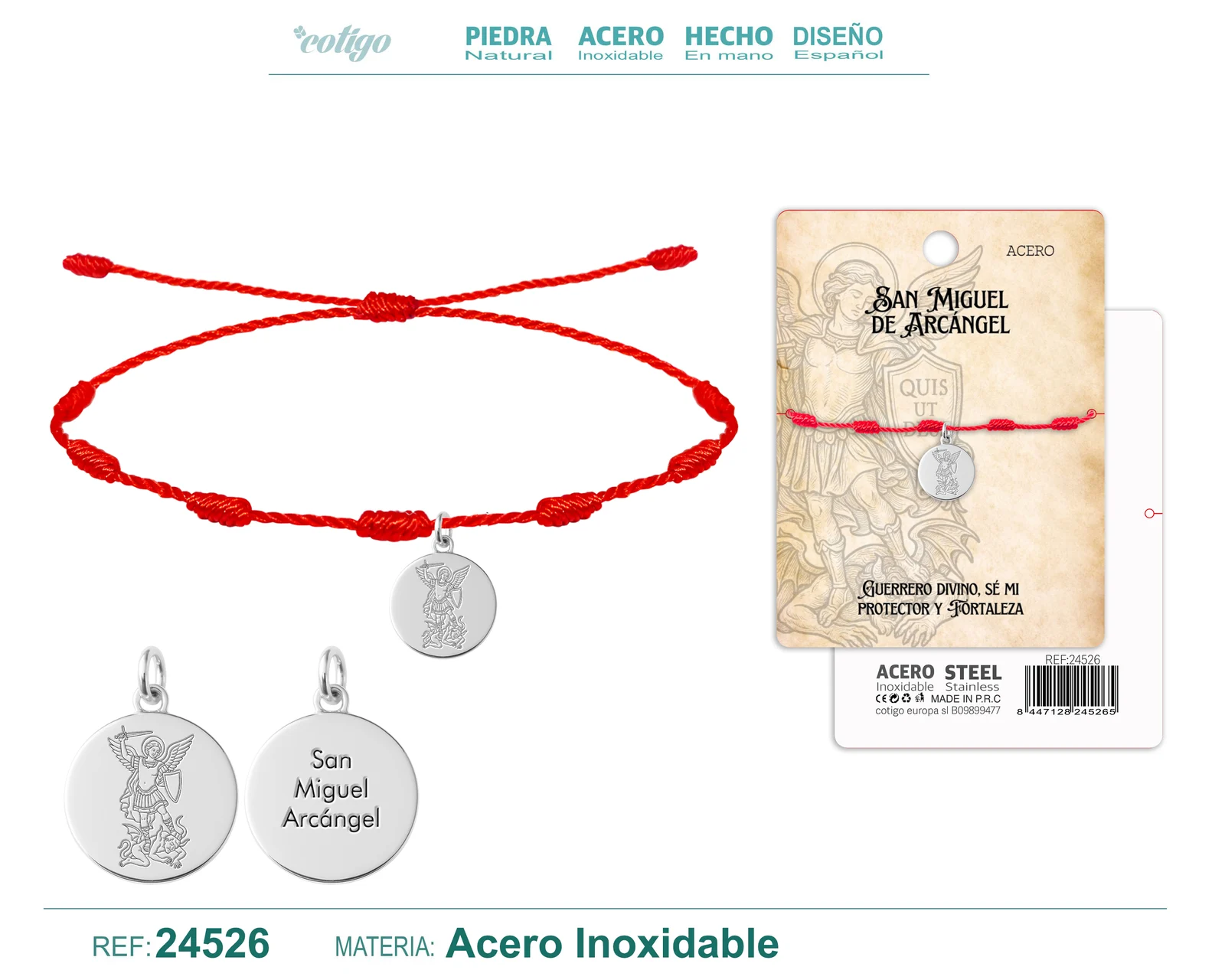 PULSERA 7 NUDOS CON SAN MIQUEL DE ARCANGEL ACERO PLATEADO