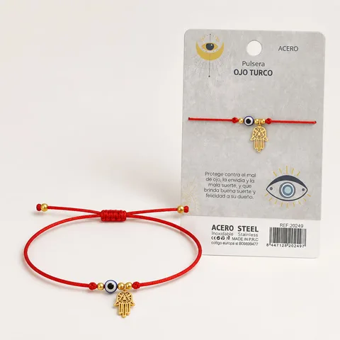PULSERA OJO TURCO ACERO CON CORDON HILO ENCERADO
