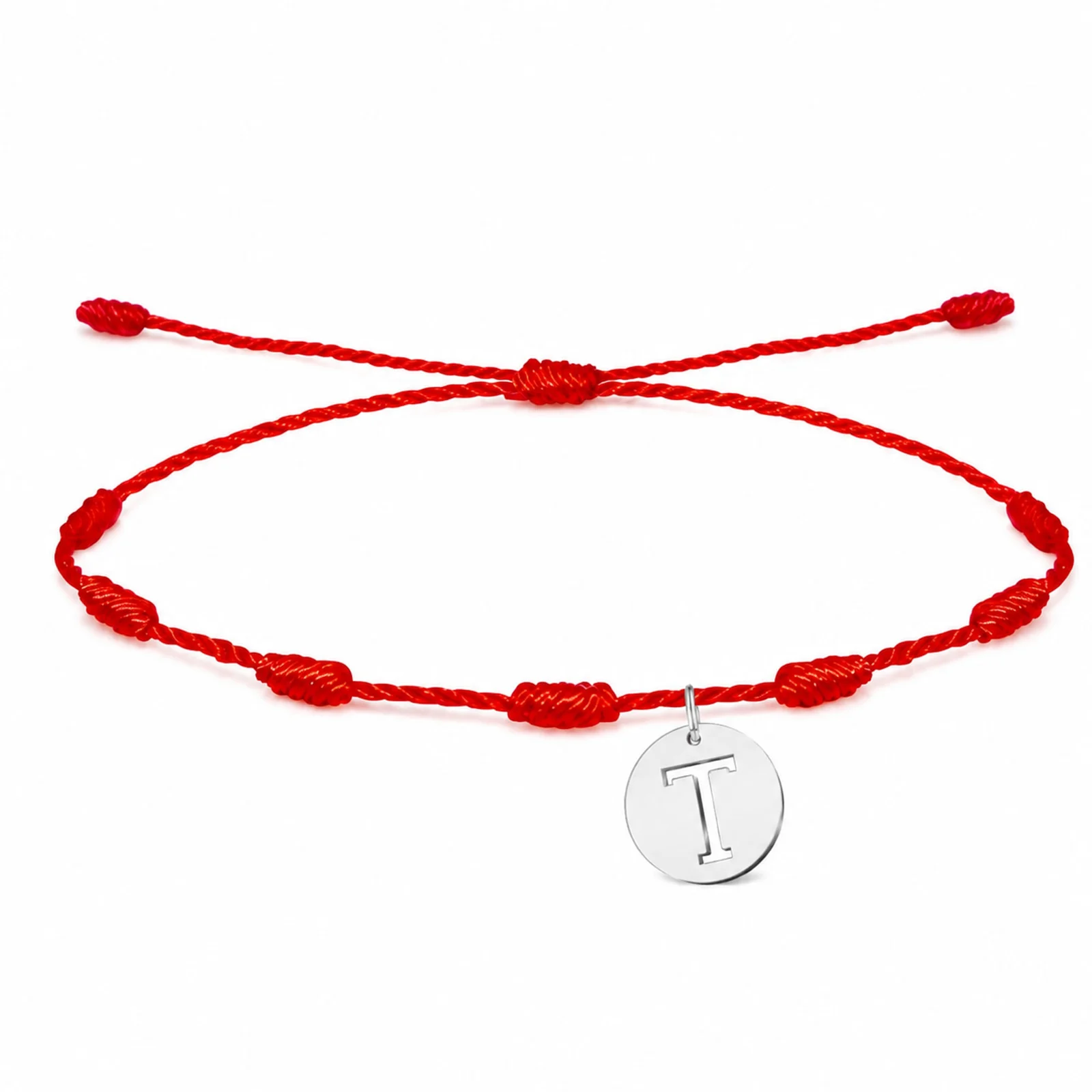 PULSERA 7 NUDOS CON LETRA T COLOR PLATEADO