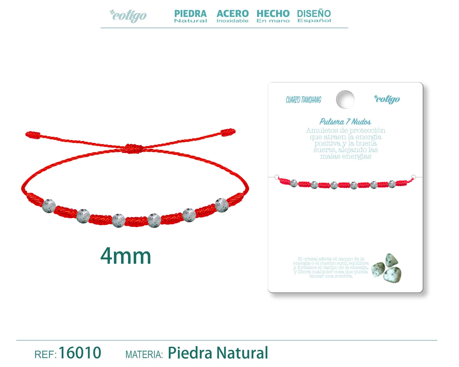 PULSERA 7 NUDOS CON  CUARZO TIANSHANG 4MM