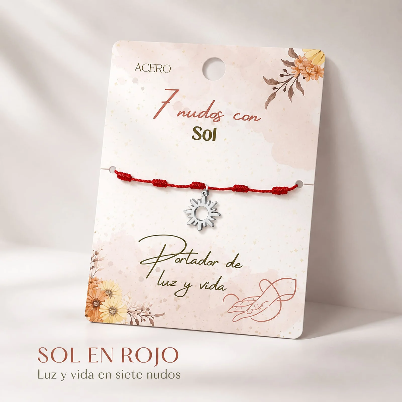 PULSERA 7 NUDOS CON SOL COLOR PLATEADO