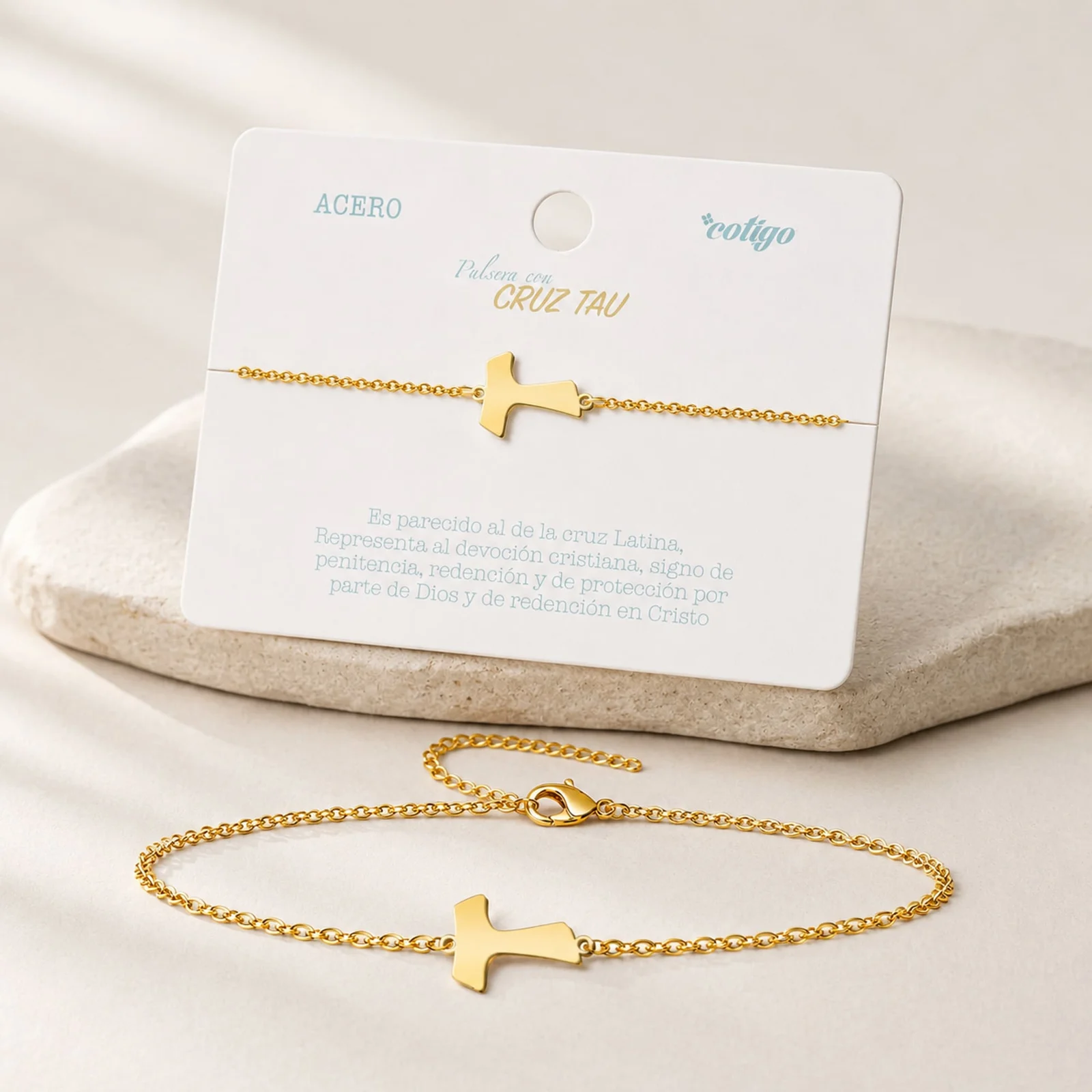 PULSERA CRUZ TAUACERO DORADO
