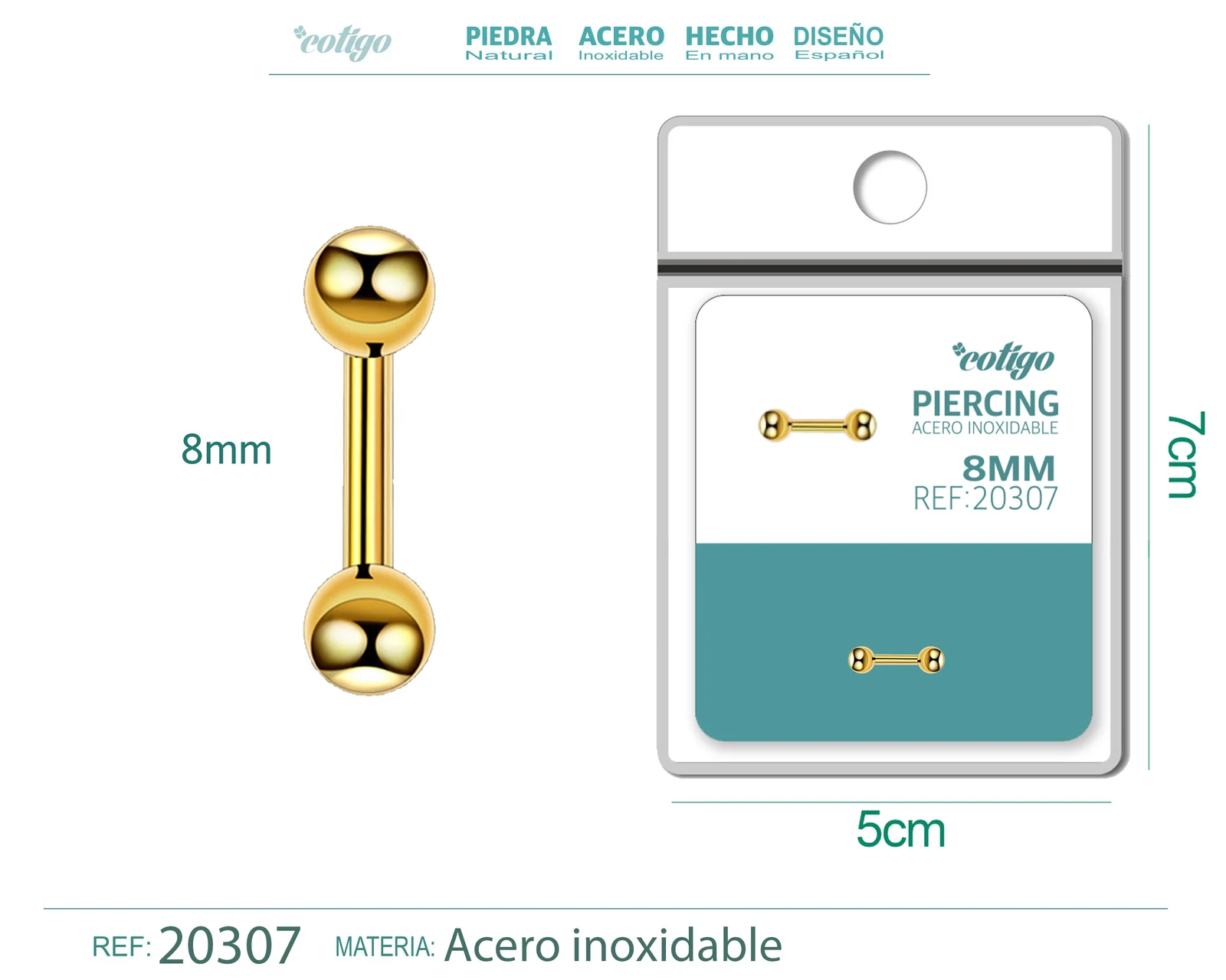 PIRERCING ACERO ANTIALERGICO COLOR DORADO