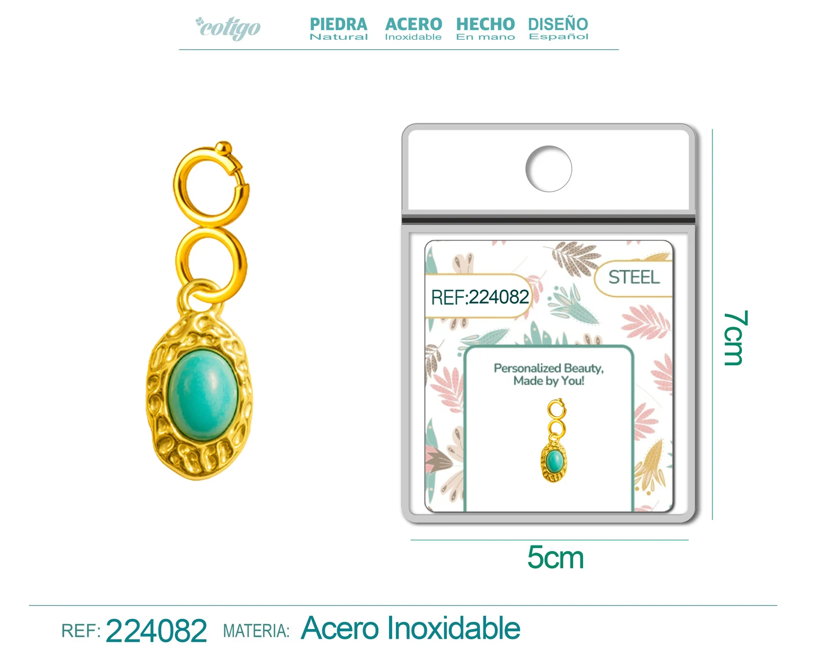 CHARM ACERO DORADO CHAPADO ORO 14 K-CON CIERRE