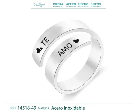 Anillo Acero con Mensaje Espa?ol Plateado