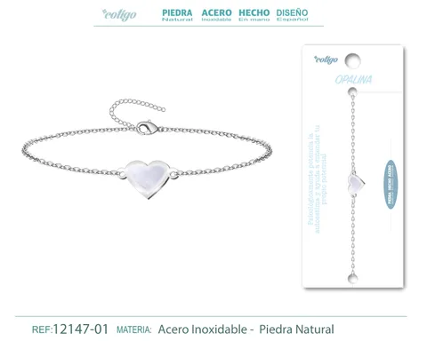 Pulsera corazon con Opalina-Plateada