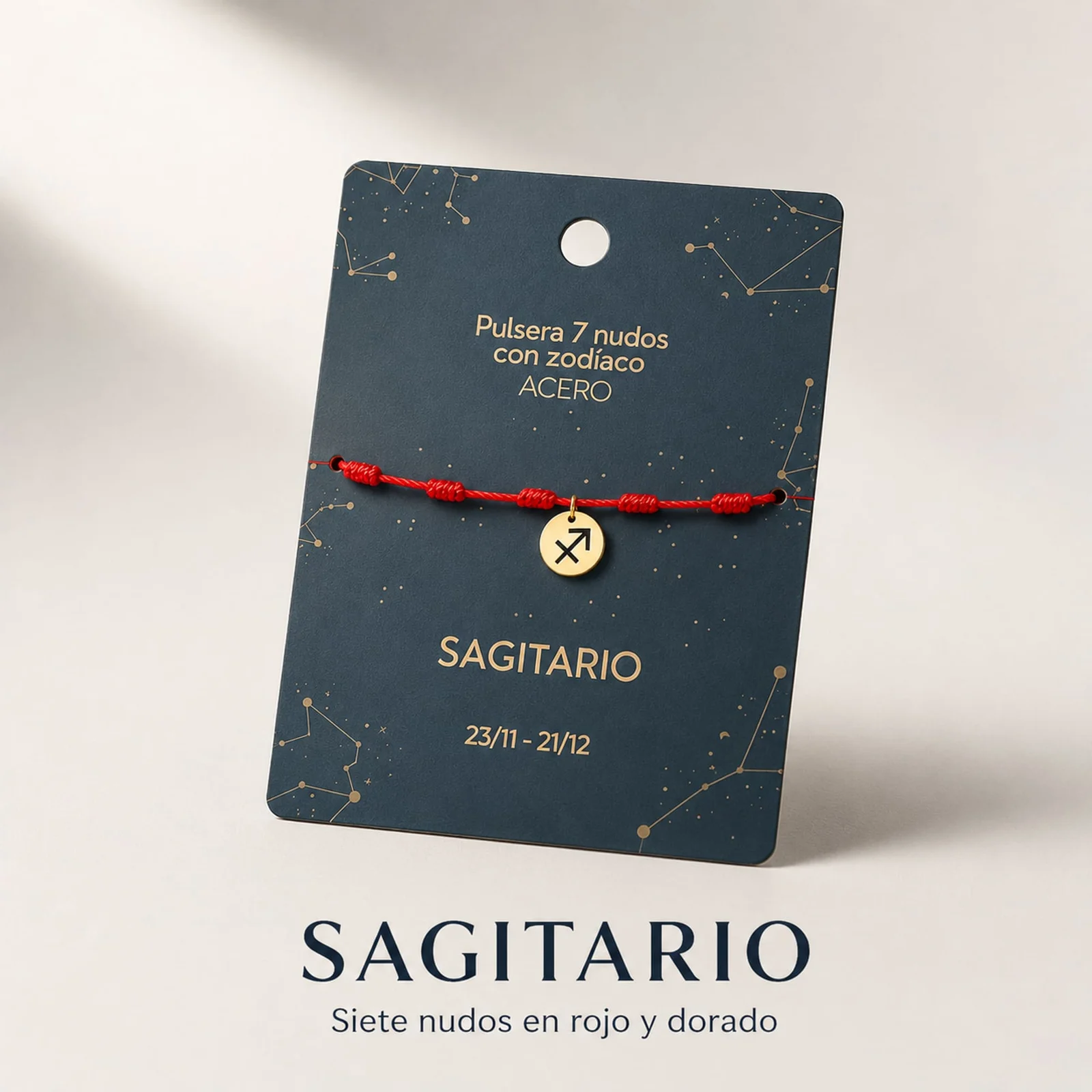 PULSERA 7 NUDOS CON SAGITARIO ACERO. COLOR DORADO