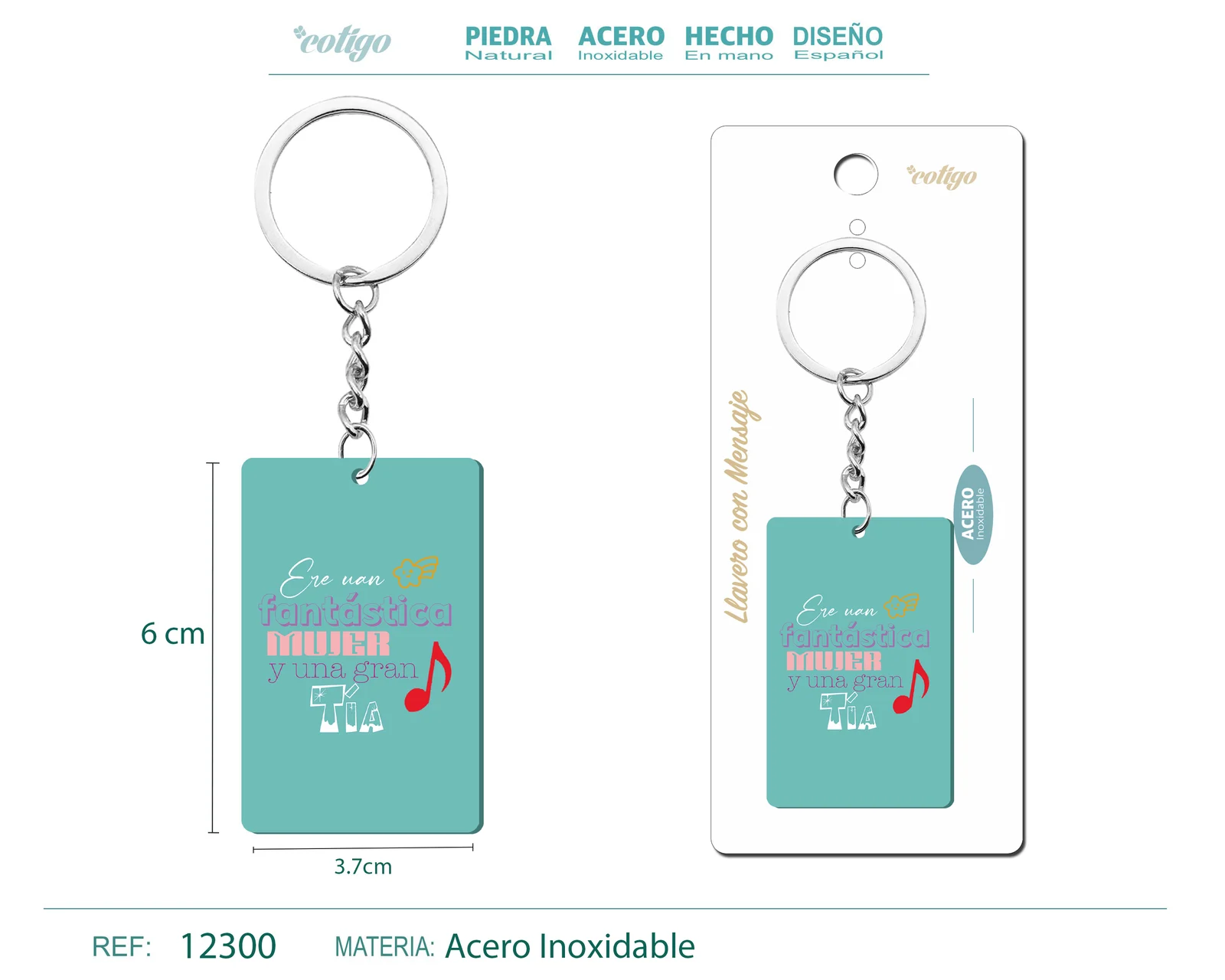 LLAVERO MENSAJE COLORES CON ACCESORIO ACERO