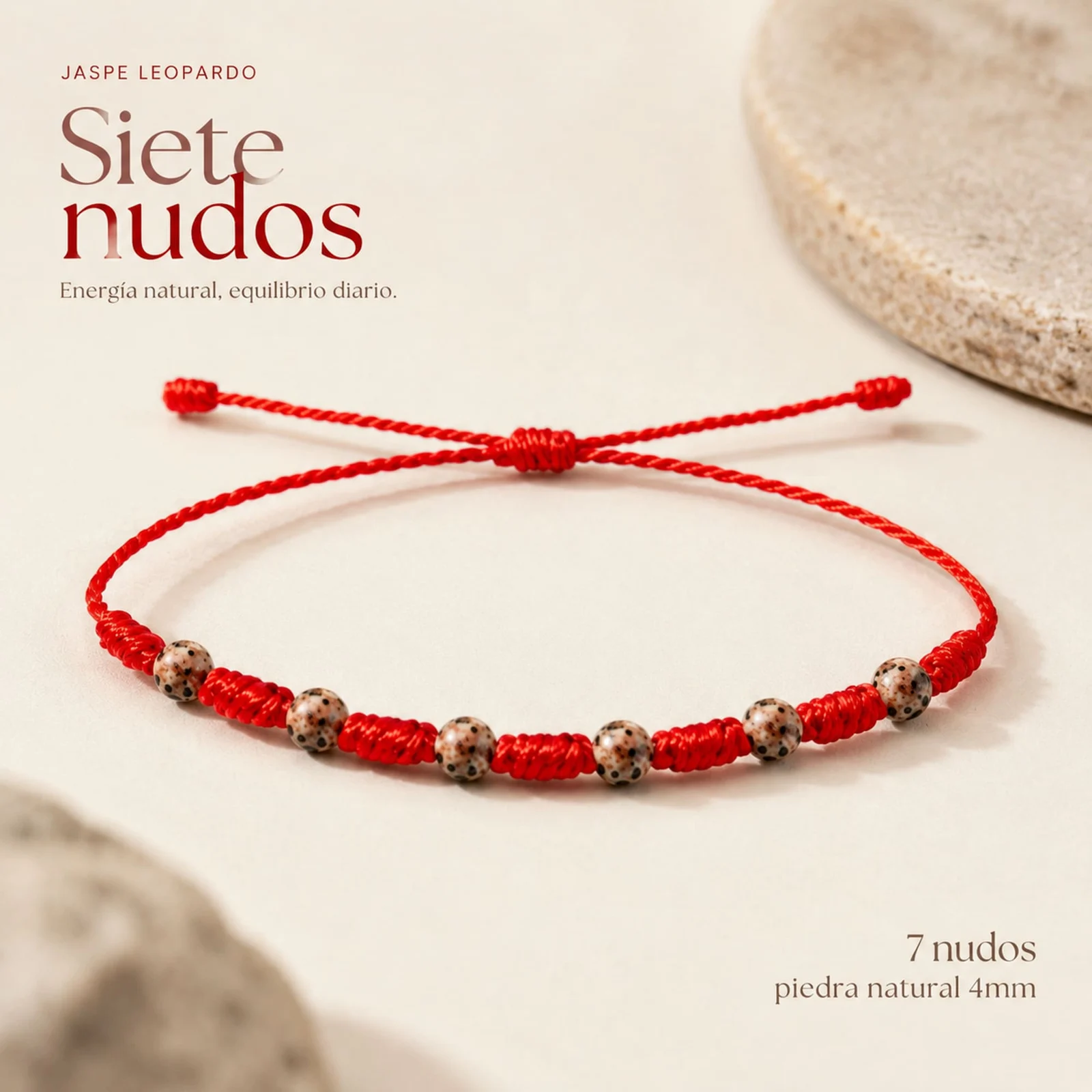 PULSERA 7 NUDOS CON  JASPE LEOPARDO 4MM