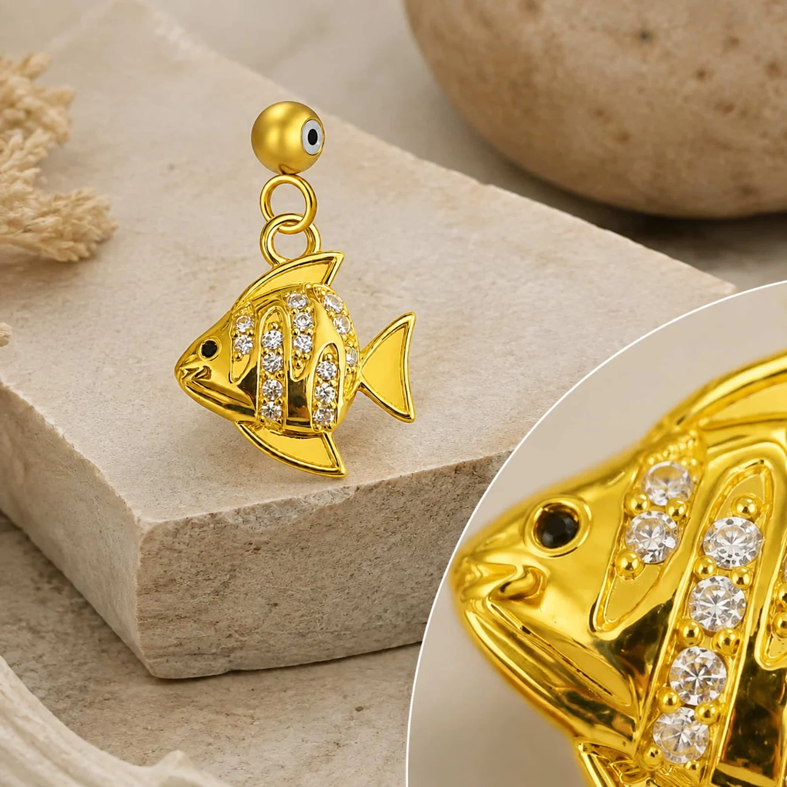 CHARM DE COBRE CHAPADO ORO 14K CON CIRCONITA-CON BOLA DE GOMA