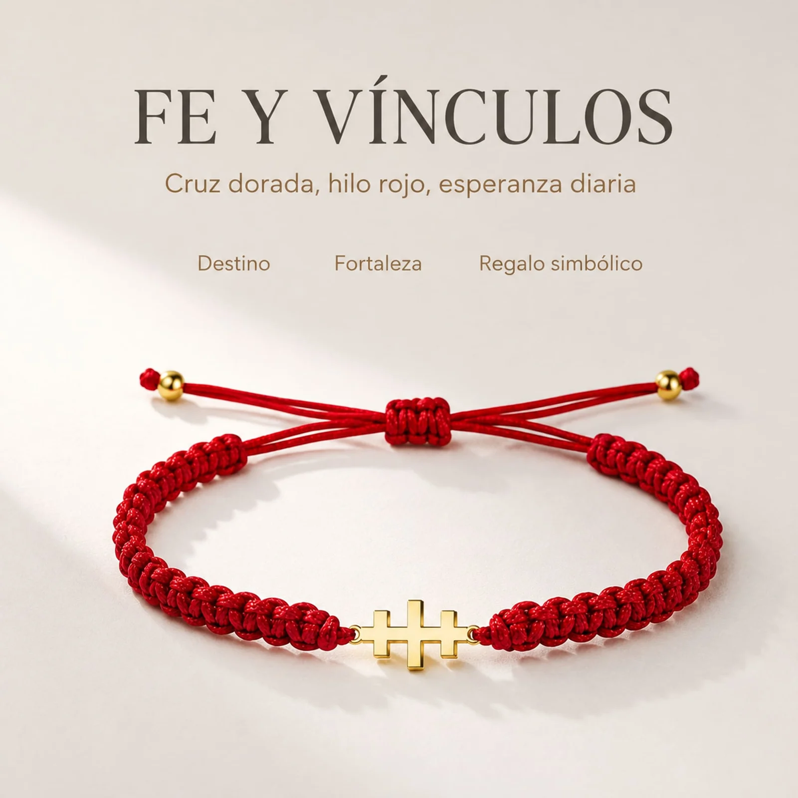 PULSERA HILO DESTINO  CON CRUZ CATACUMBAS ACERO DORADO