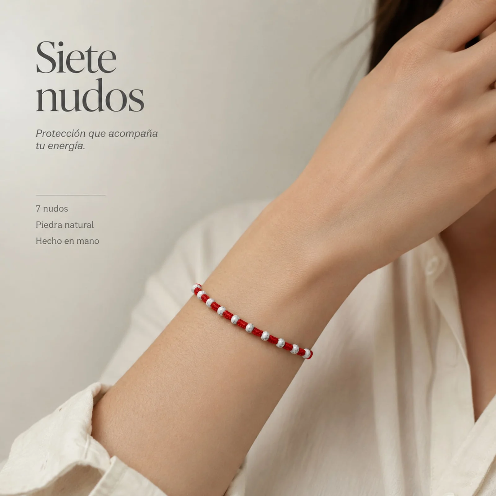 PULSERA 7 NUDOS CON  PIEDRA BLANCO-NEGRA 4MM
