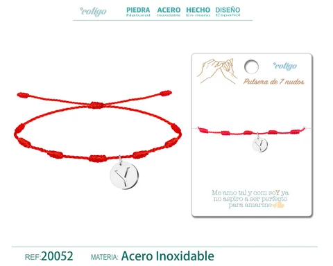 PULSERA 7 NUDOS CON LETRA Y COLOR PLATEADO