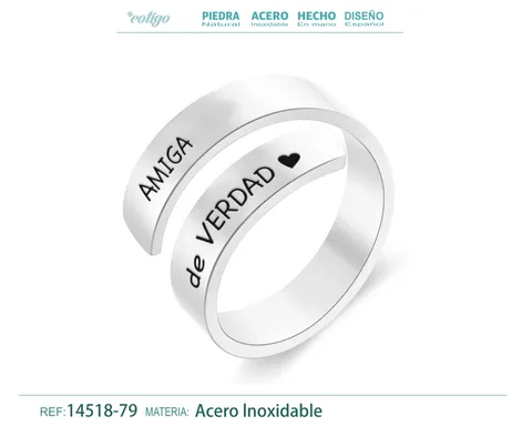 Anillo Acero con Mensaje Espa?ol Plateado