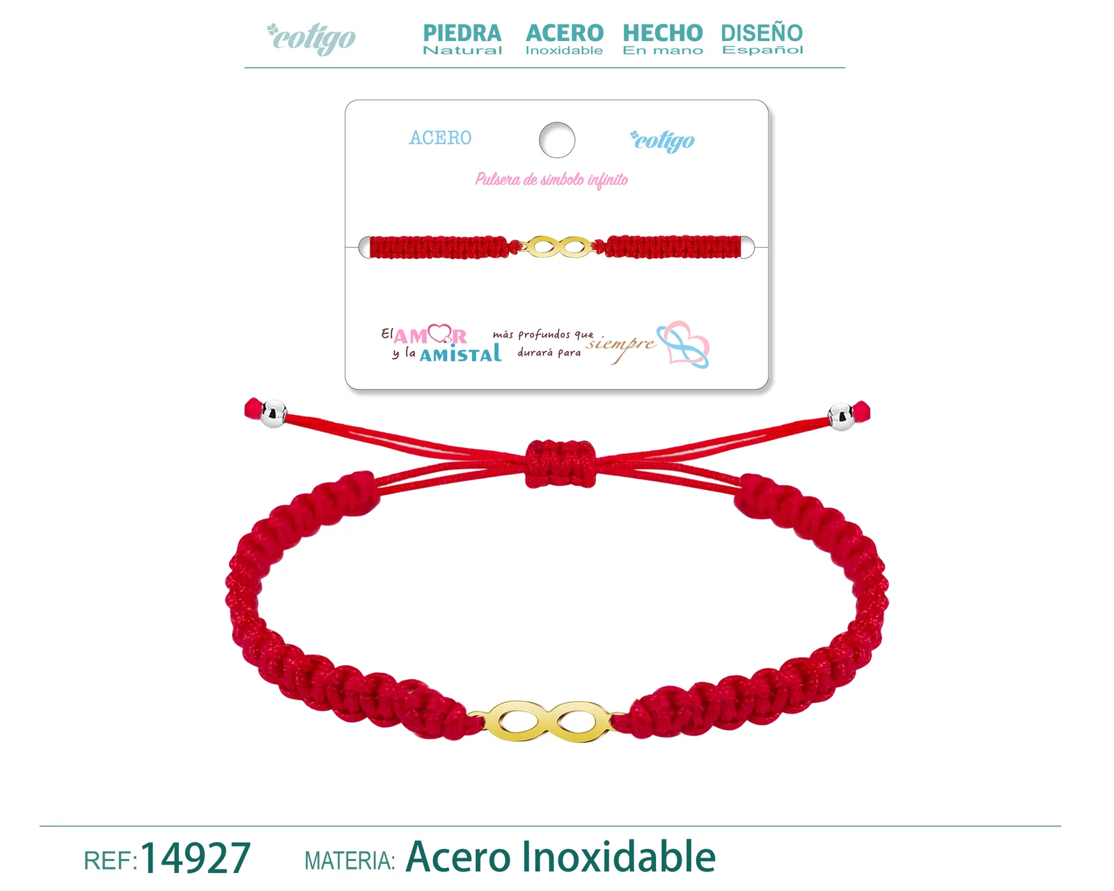 PULSERA HILO TRENZADOROJO-INFINITO DORADO