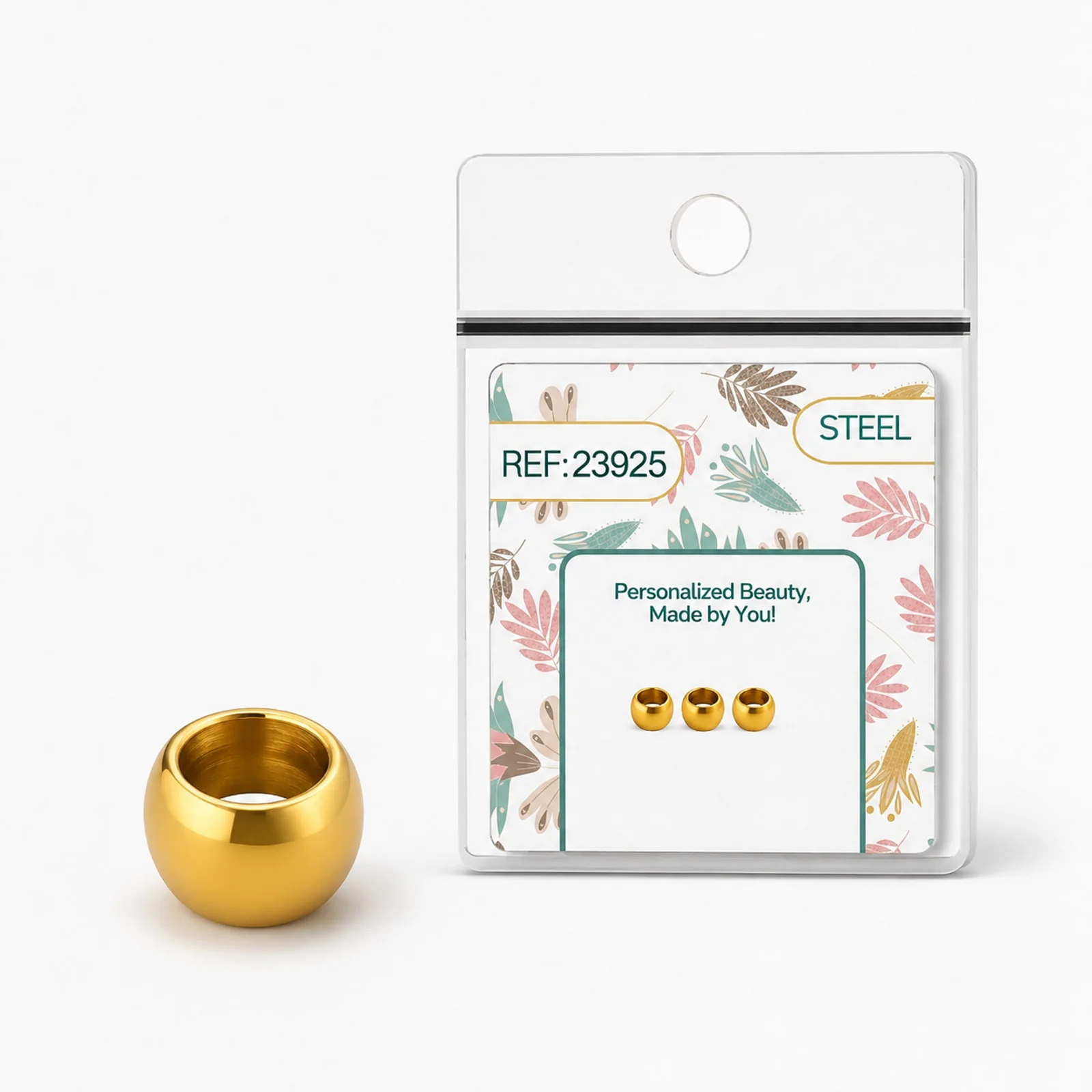 CHARM DE BOLA 6MM ACERO DORADO CON AGUJERO 3MM PARA CADENA DE SERPIENTE