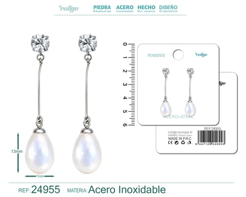 PENDIENTE DE PERLA CON ACCESORIO ACERO