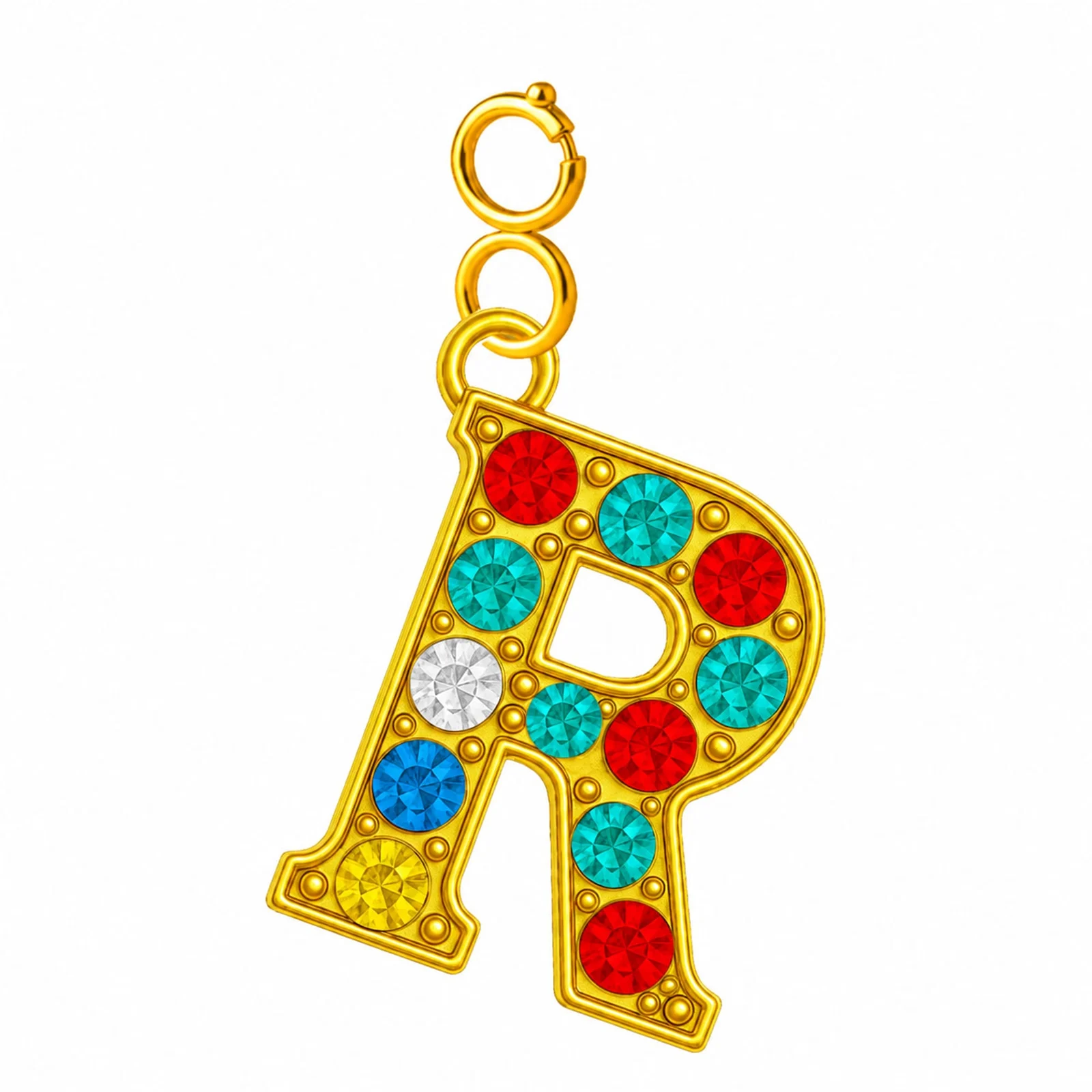 CHARM DE LETRA R ACERO COLOR DORADO CON CIRCONITA-CON CIERRE