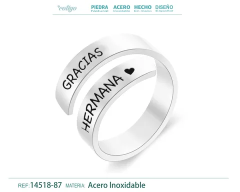 Anillo Acero con Mensaje Espa?ol Plateado