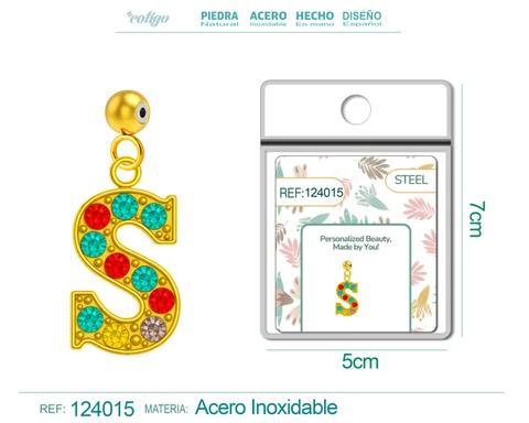 CHARM DE LETRA S ACERO COLOR DORADO CON CIRCONITA-CON BOLA DE GOMA
