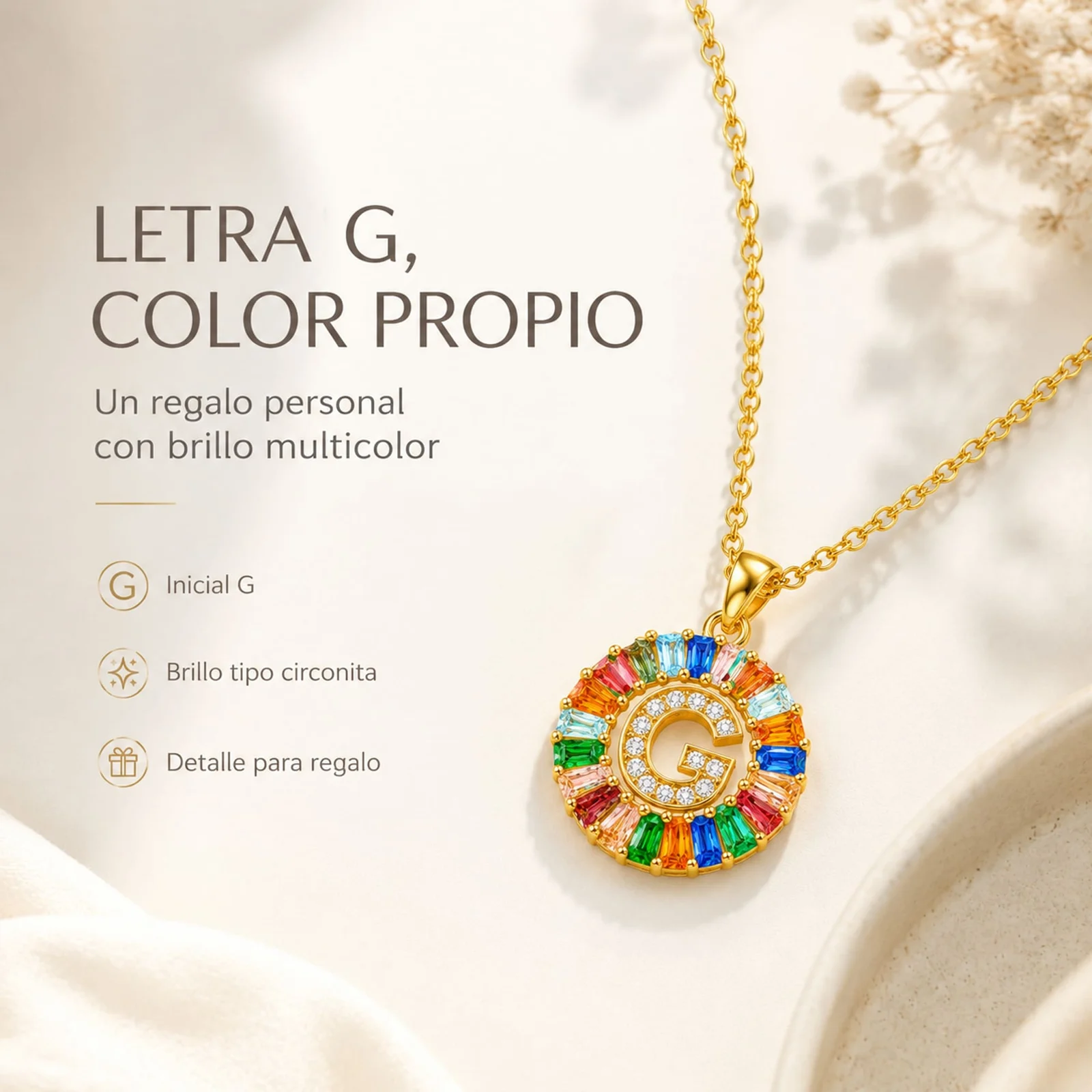 COLGANTE LETRA G CHAPADO ORO 14K CON CIRCONITA
