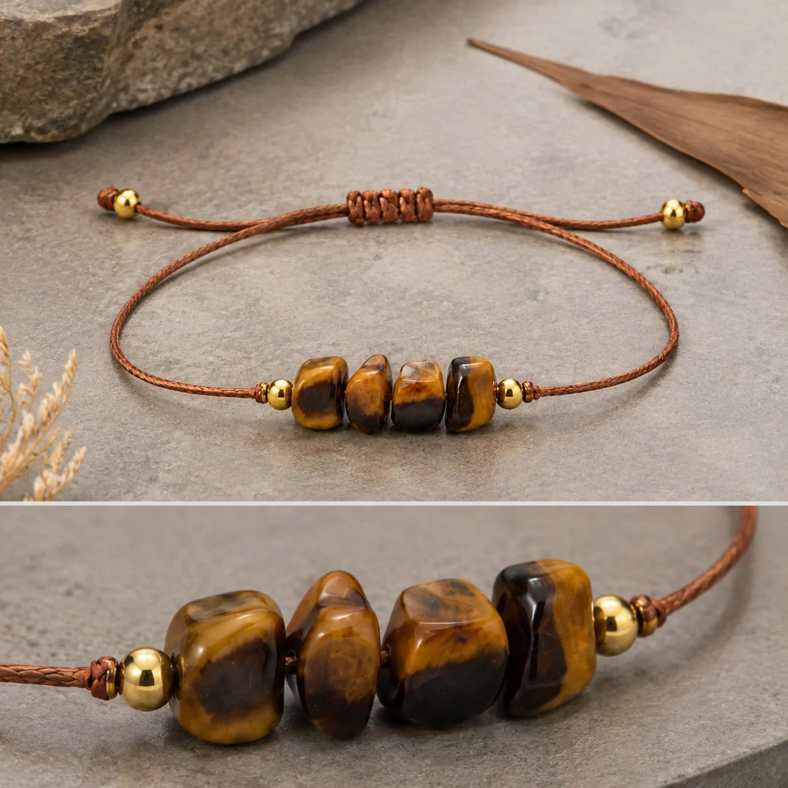 PULSERA HILO ENCERADO CON OJO DE TIGRE