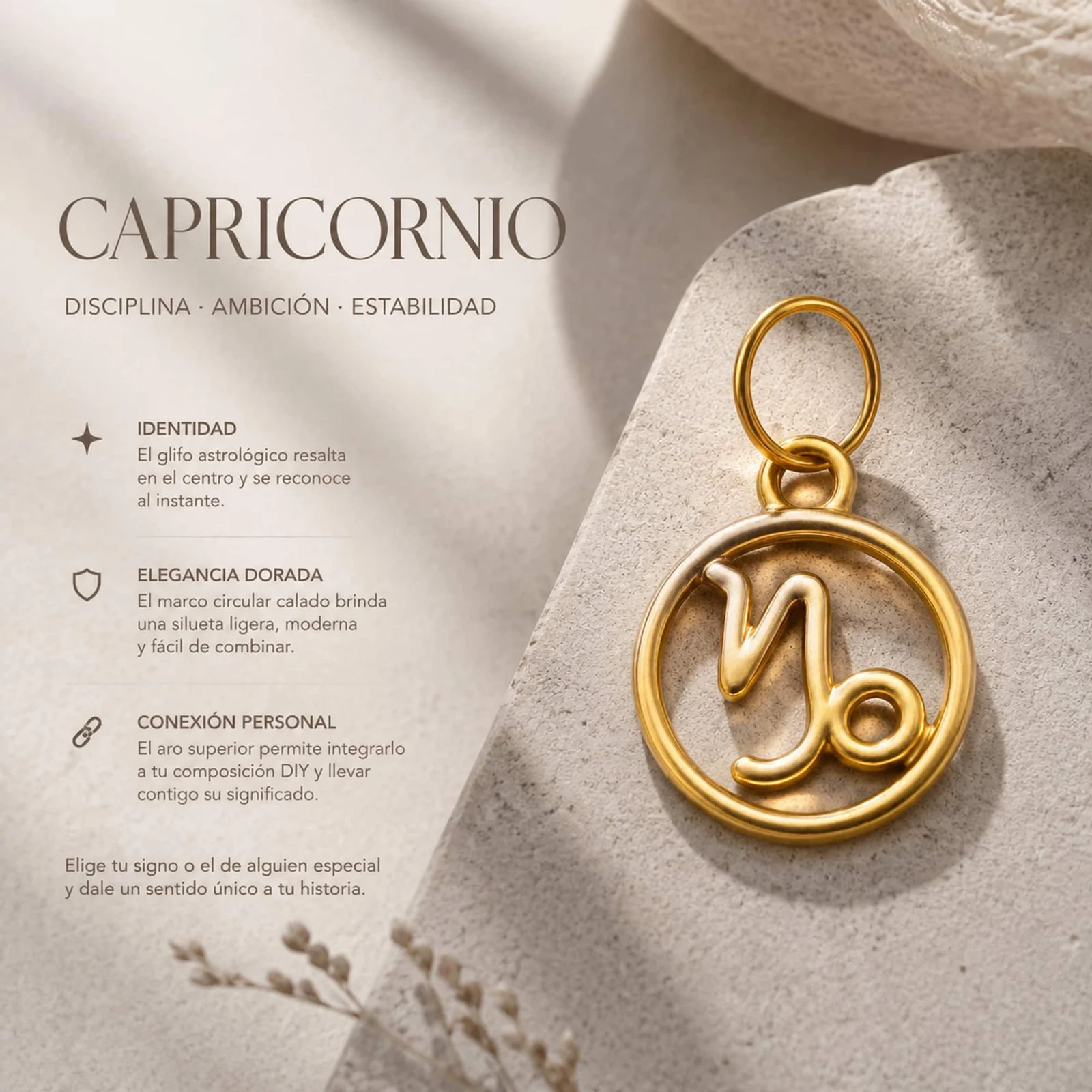 CHARM DE ZODÍACO CAPRICÓRNIO ACERO COLOR DORADO