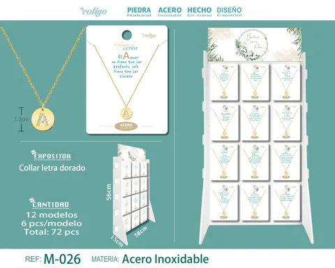 Expositor de Collar Letra Acero Inoxidable color Dorado