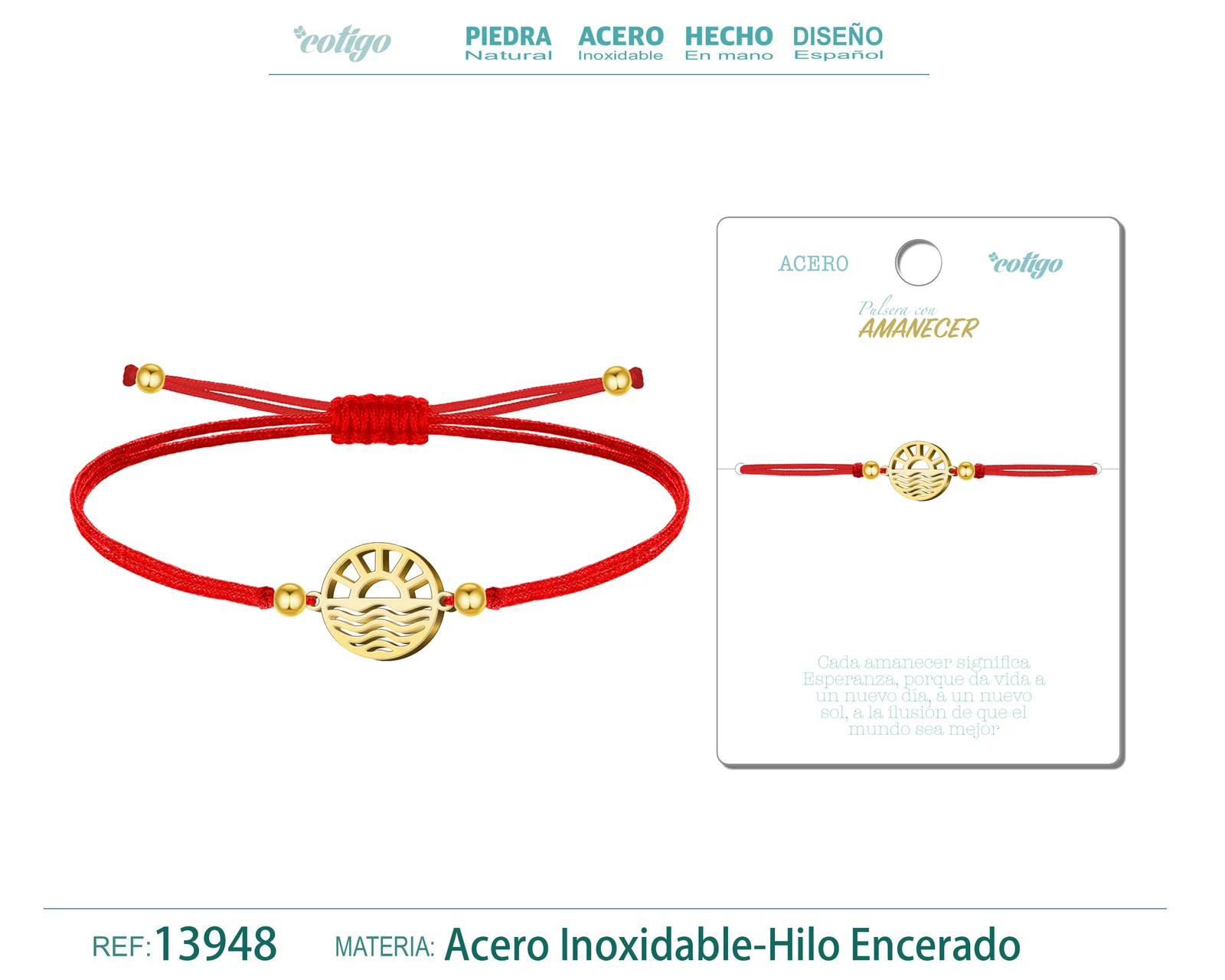 PULSERA AMANECER DORADO DE HILO EN.ROJO
