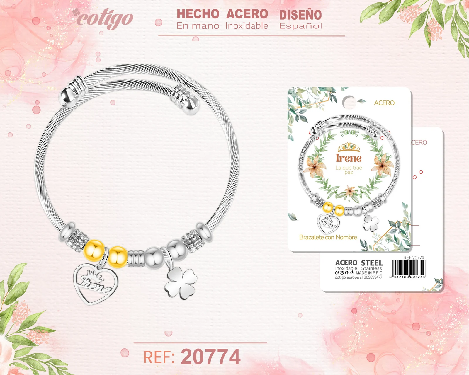 BRAZALERTE ACERO CON NOMBRE:IRENE