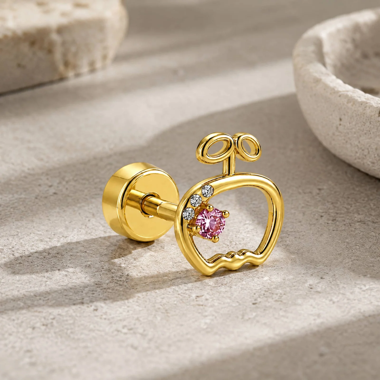 Pendiente-Piercing Bañado Oro 18K y con Circonita